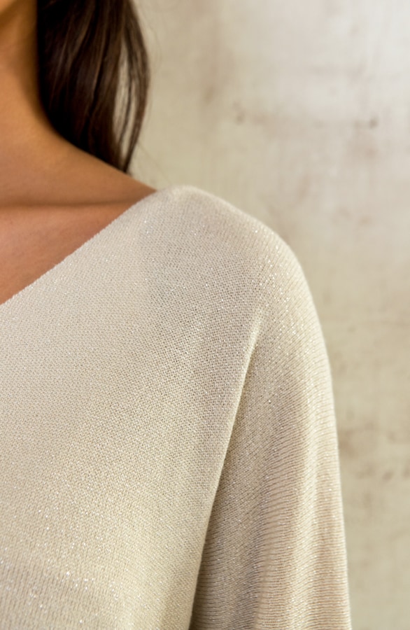 Oversized V-Hals Top Beige – shoparchief, foto 4