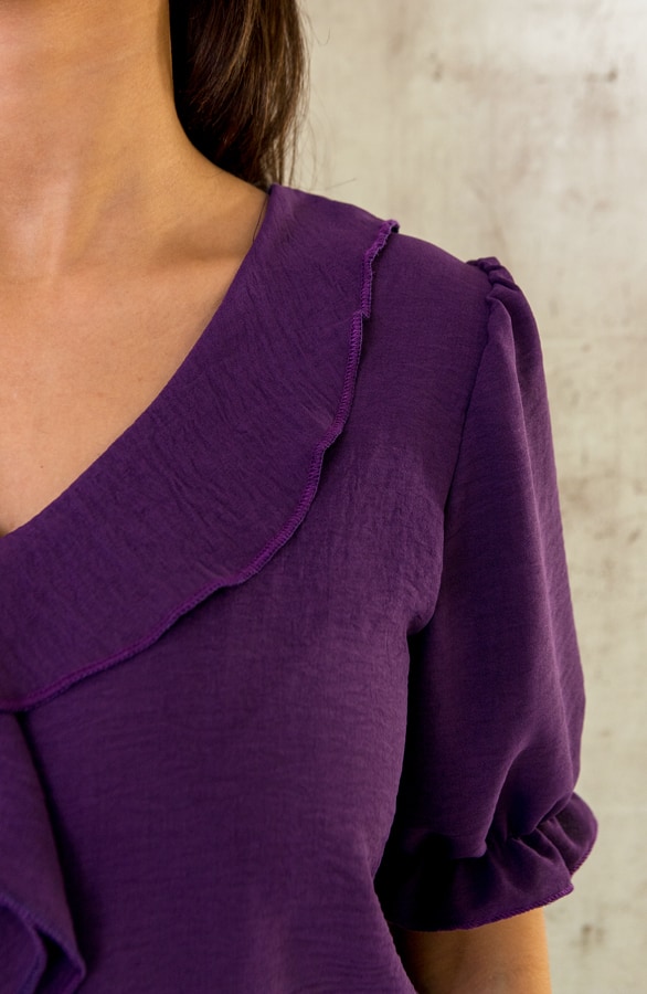 Ruches Blouse Korte Mouw Paars – shoparchief, foto 9