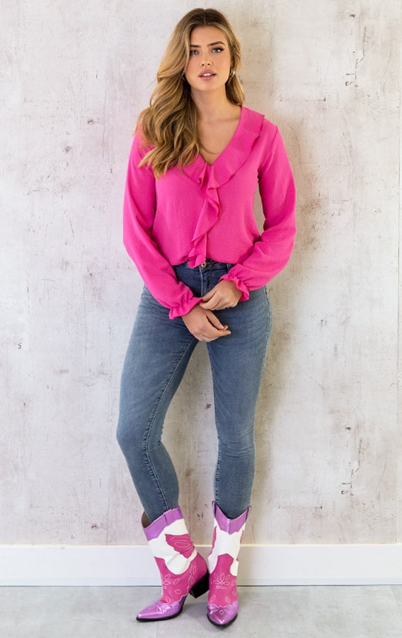 Ruches Detailed Blouse Fuchsia – shoparchief, foto 4