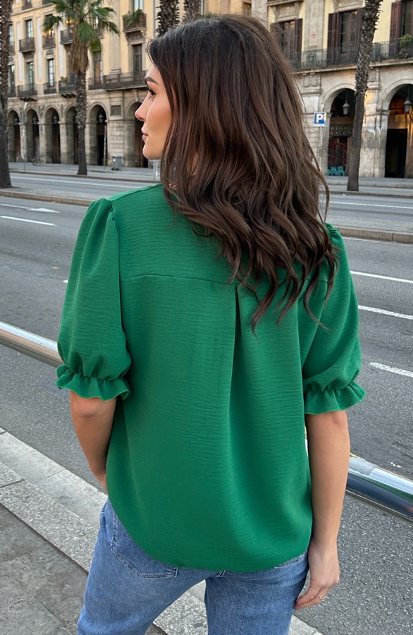 Ruffle Top Met Pofmouwen Bright Green – shoparchief, foto 6