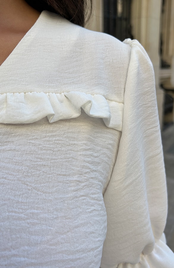 Ruffle Top Met Pofmouwen Ecru – tops, foto 6