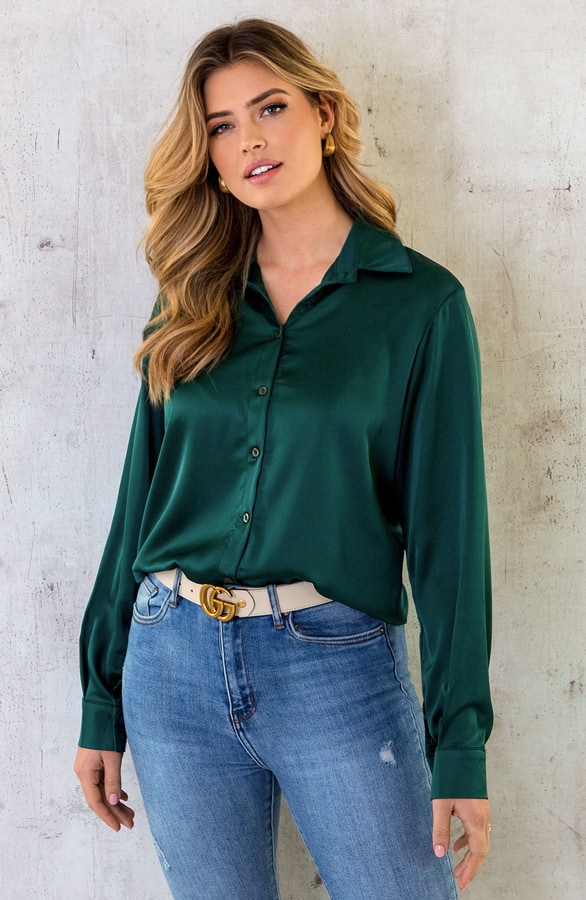 Silk Oversized Blouse Smaragd – shoparchief, foto 3