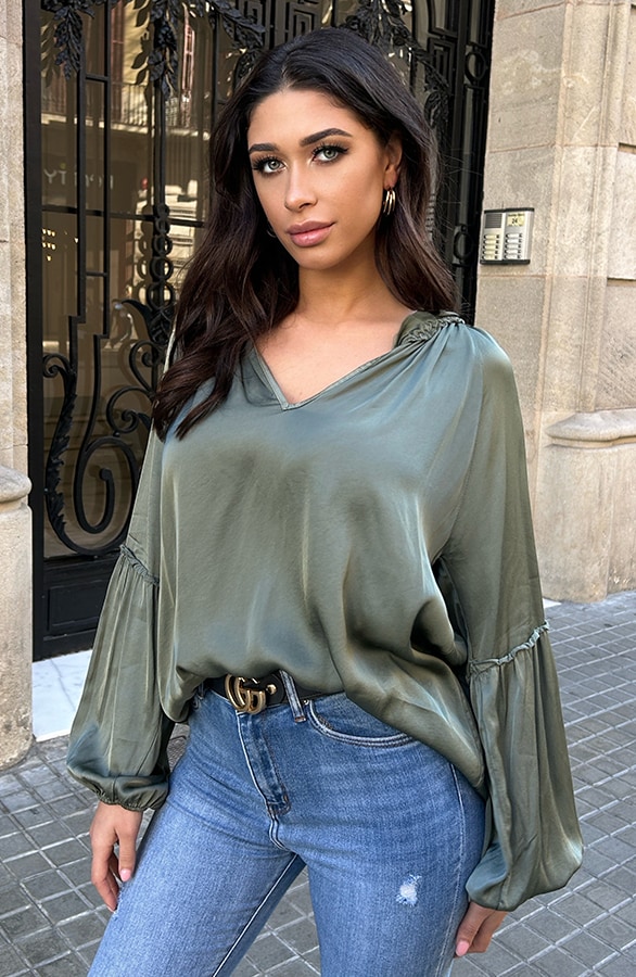 Silk Ruffle Blouse Army – shoparchief