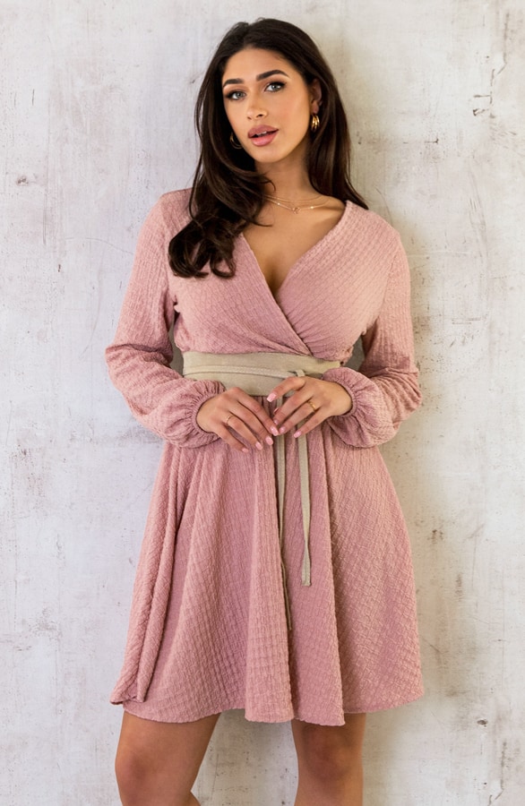 Smocked Jurk V-hals Light Pink – shoparchief, foto 9
