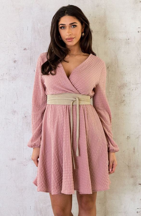 Smocked Jurk V-hals Light Pink – shoparchief, foto 7