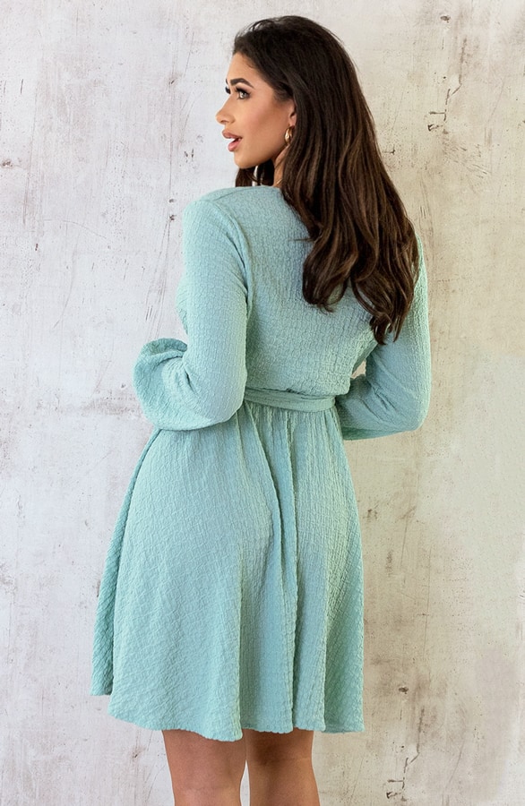 Smocked Jurk V-hals Mint – shoparchief, foto 8