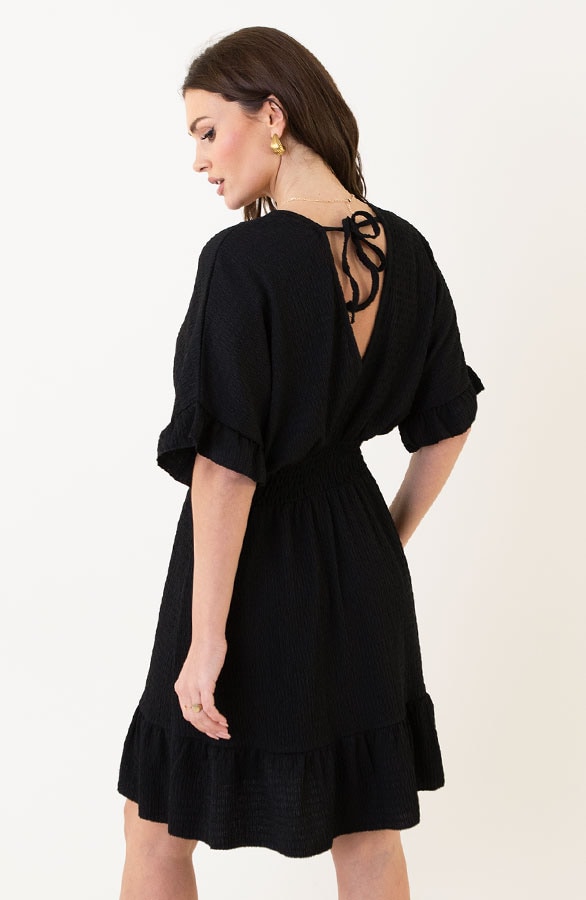 Smocked Low Back Jurk Zwart – shoparchief, foto 7