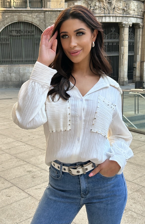 Studs Pocket Blouse Ecru – shoparchief, foto 9