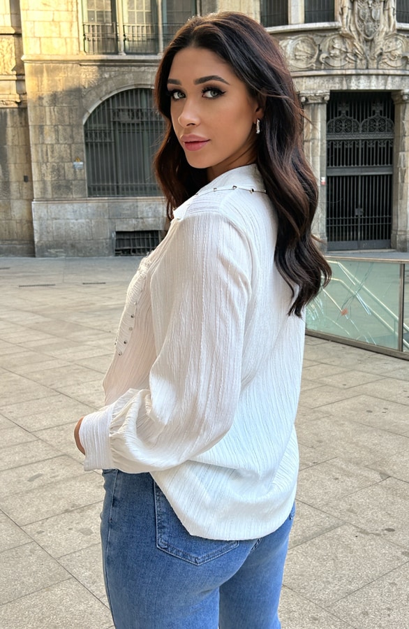 Studs Pocket Blouse Ecru – shoparchief, foto 10