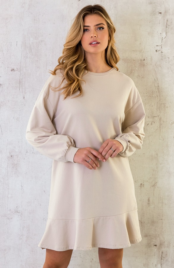 Sweater Jurk Oversized Ruffle Light Beige – shoparchief