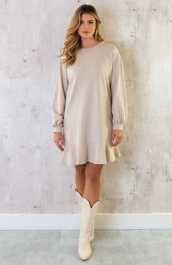 Sweater Jurk Oversized Ruffle Light Beige – shoparchief, foto 3