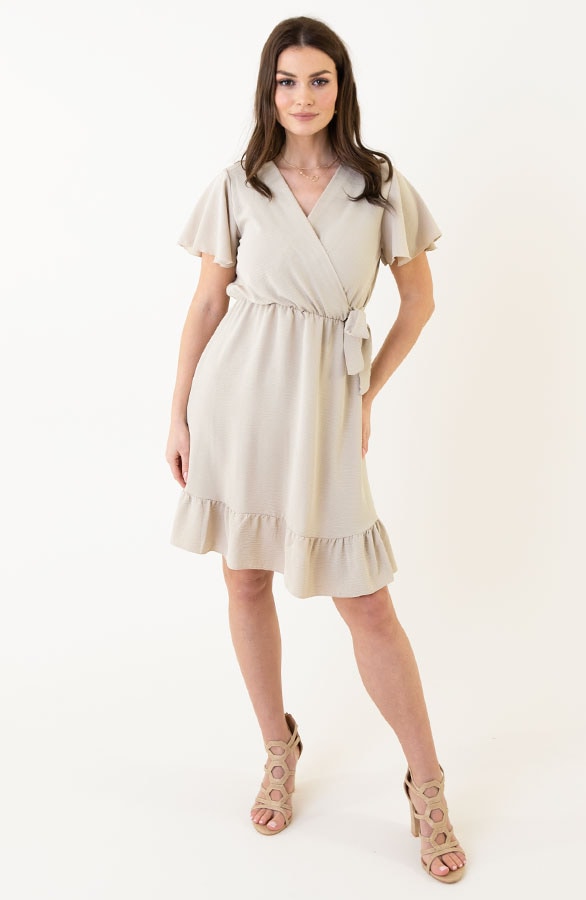 Toscane V-hals Jurk Beige – shoparchief, foto 8