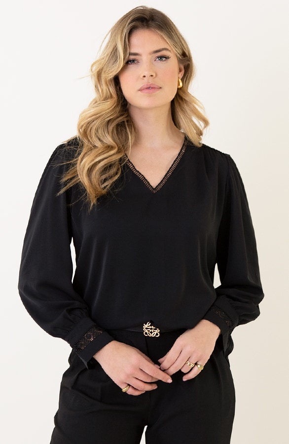 V-Hals Blouse Met Kanten Rug Zwart – shoparchief