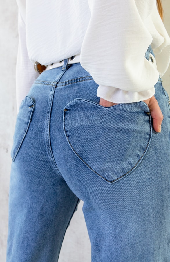 Wide Leg Stretch Jeans Heart Pocket – shoparchief