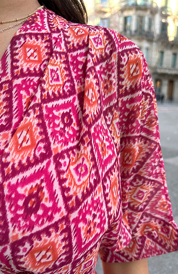 Ruffle Laagjes Jurk Print Aztec Pink – shoparchief, foto 8