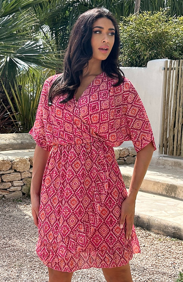 Ruffle Laagjes Jurk Print Aztec Pink – shoparchief, foto 9