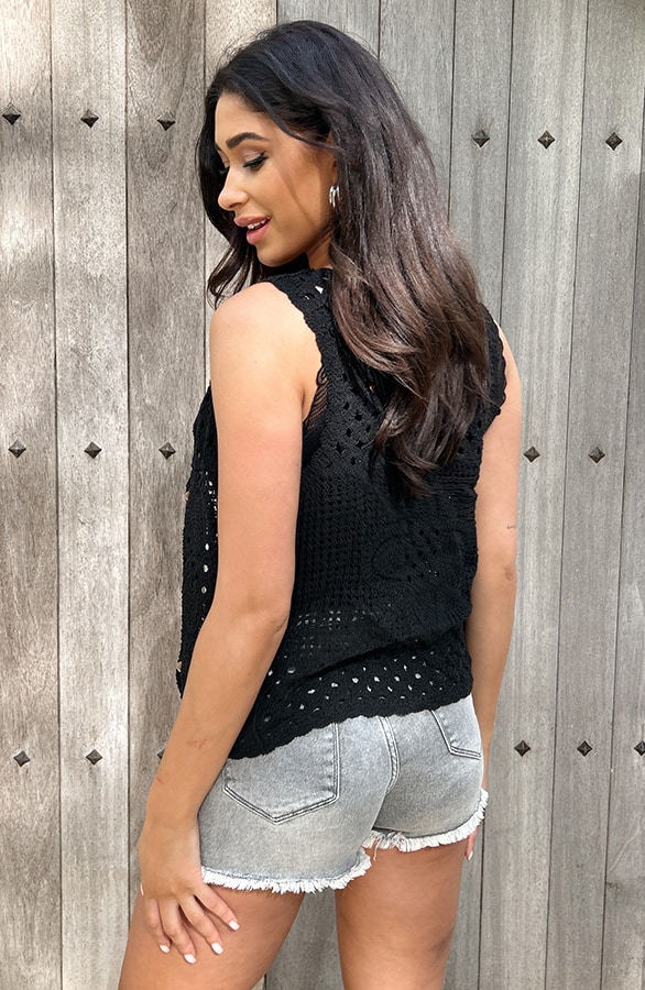 Boho Gehaakt Detailed Gilet Zwart – shoparchief, foto 5