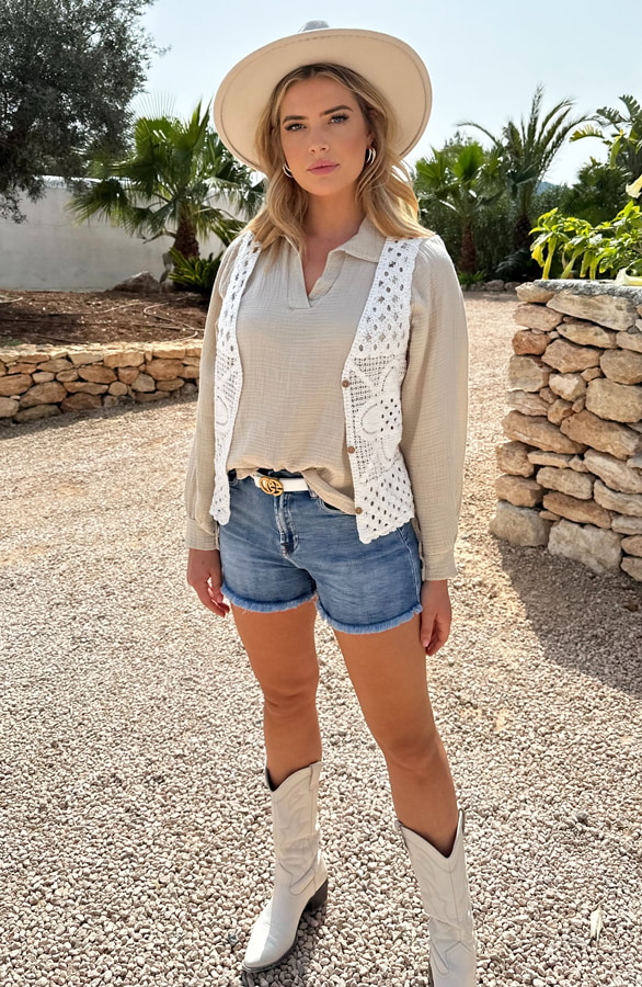 Boho Gehaakt Detailed Gilet Off White – shoparchief, foto 5