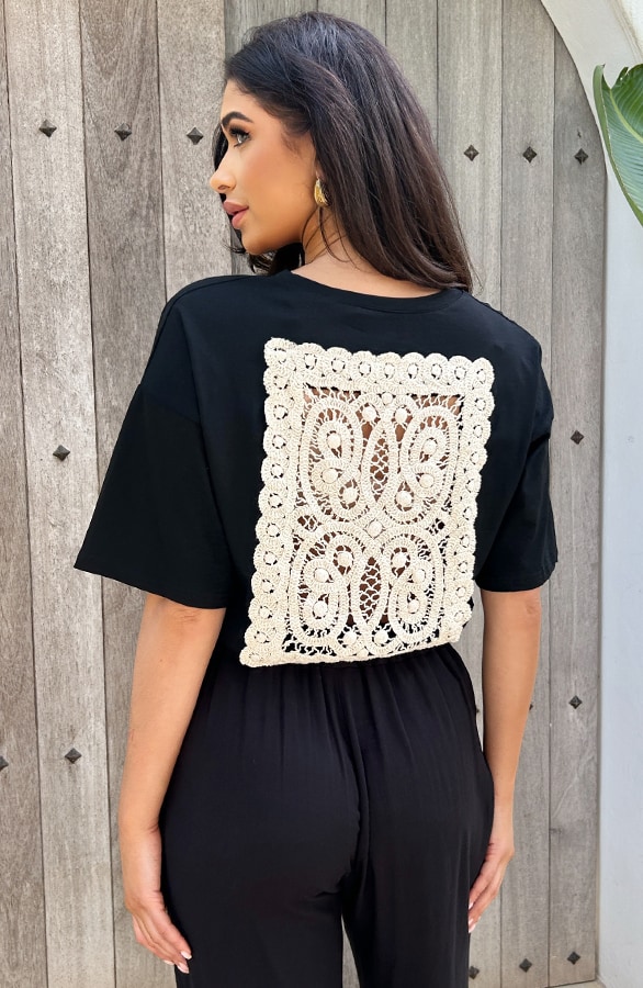 Crochet T-shirt Zwart – shoparchief, foto 2