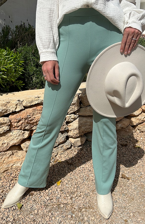 Detailed Flared Broek Mint Verde – shoparchief, foto 2