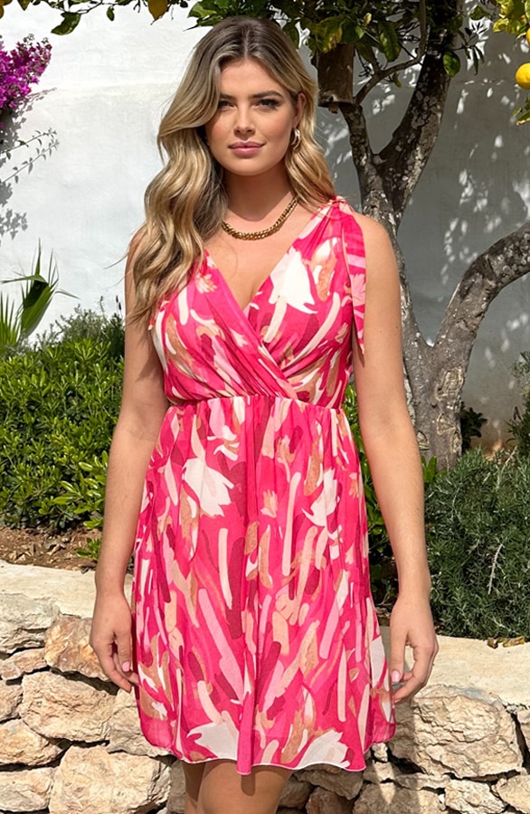Dubai V-hals Jurk Fuchsia – shoparchief, foto 6