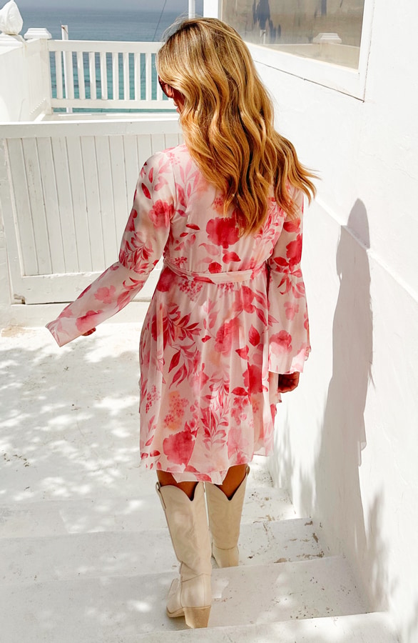 Floral Jurk Wijde Mouw Dust Roze – shoparchief, foto 5