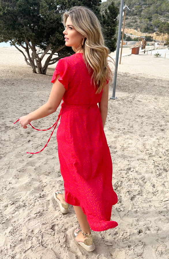 Floral Midi Jurk Fuchsia Oranje – shoparchief, foto 5