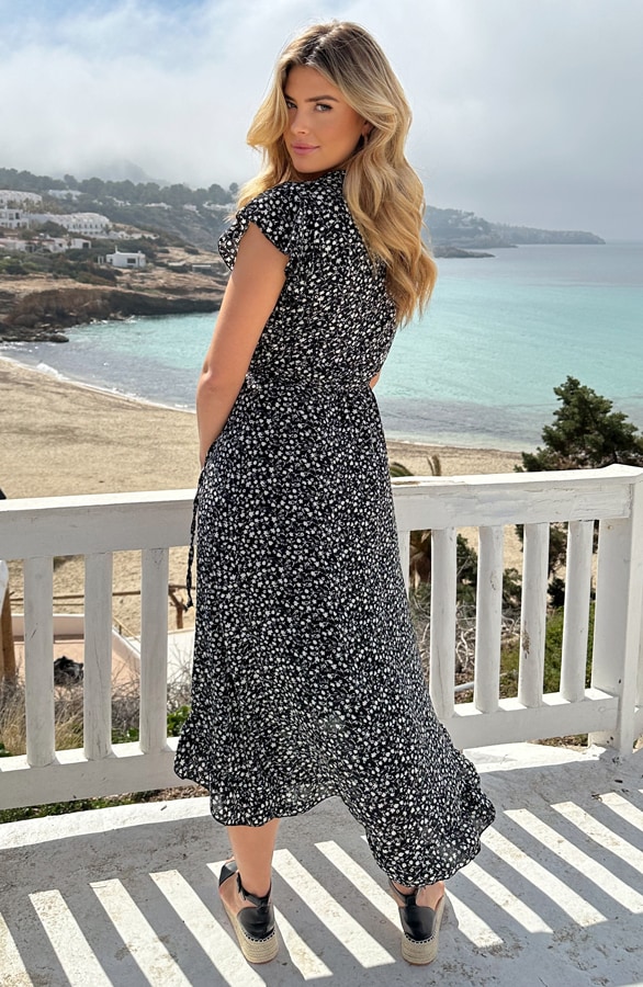 Floral Midi Jurk Zwart – jurken, foto 4