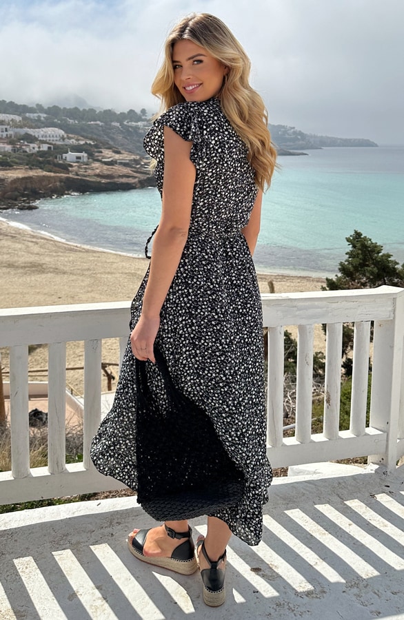 Floral Midi Jurk Zwart – jurken, foto 5
