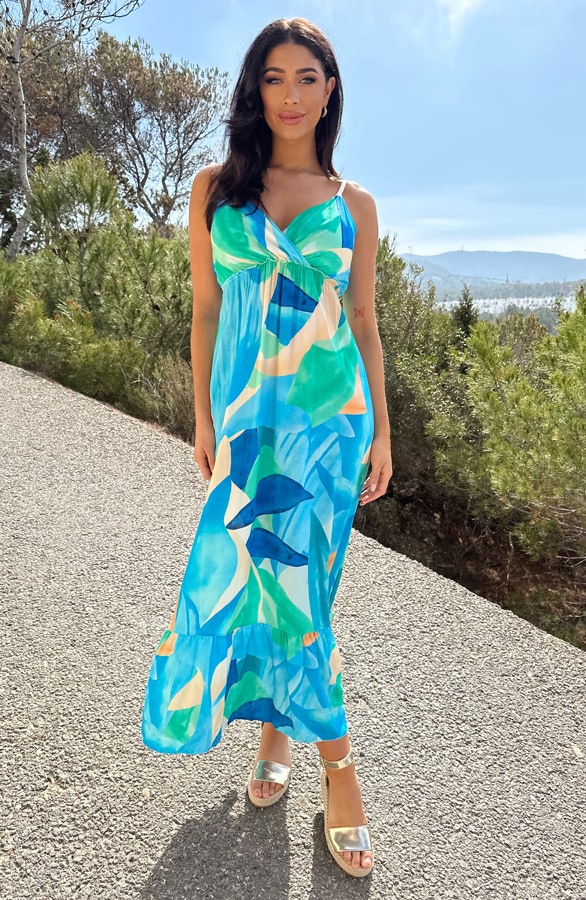 Ibiza Spaghetti Maxi Jurk Turquoise – shoparchief, foto 4