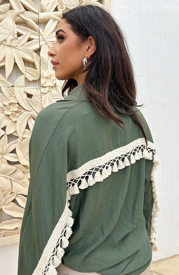 Fringe Oversized Blouse Cardigan Army – shoparchief, foto 4