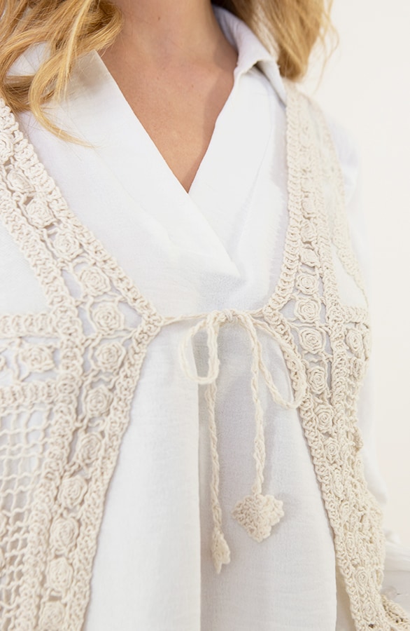 Kanten Boho Gilet Beige – shoparchief, foto 6