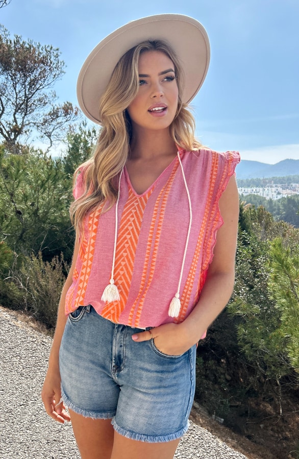 Kelim Ruffle Top Pink Orange – shoparchief, foto 3