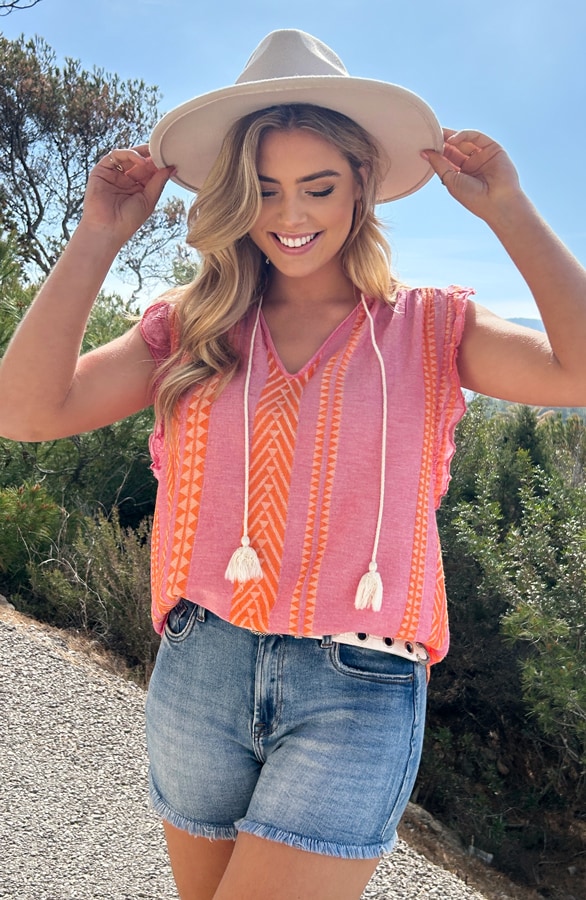 Kelim Ruffle Top Pink Orange – shoparchief, foto 4