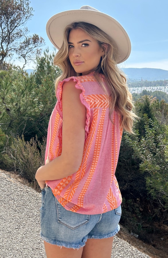 Kelim Ruffle Top Pink Orange – shoparchief, foto 6