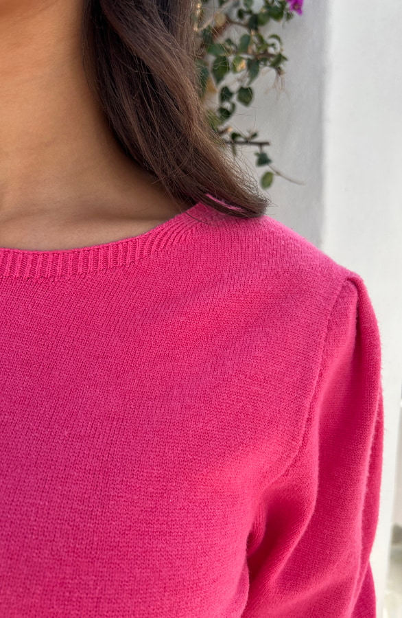 Knitted Top Met Pofmouwen Fuchsia – tops, foto 6