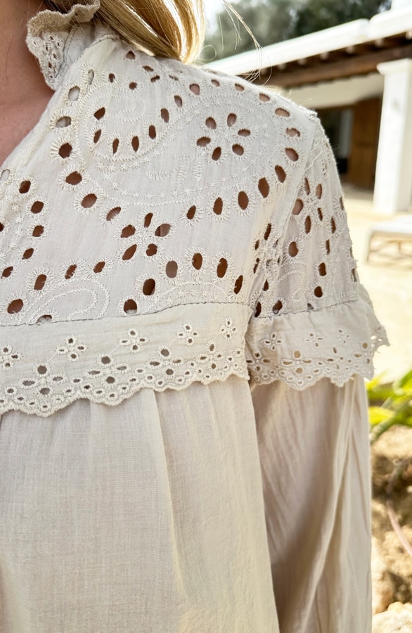Lovely Lace Blouse Katoen Beige – shoparchief, foto 5