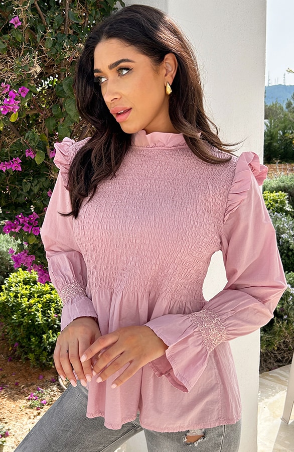 Lurex Smocked Blouse Paris Pink – shoparchief, foto 4