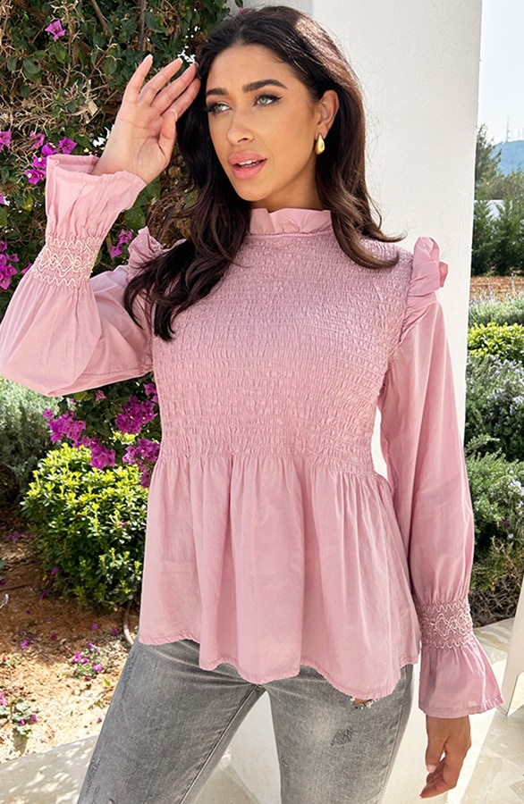 Lurex Smocked Blouse Paris Pink – shoparchief