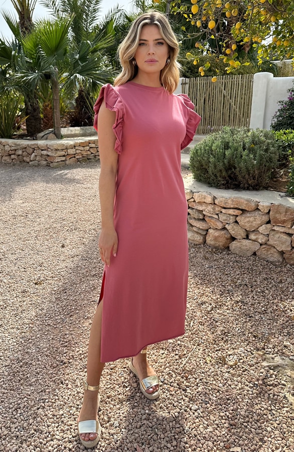 Maxi Split Jurk Ruffle Dust Roze – shoparchief, foto 4