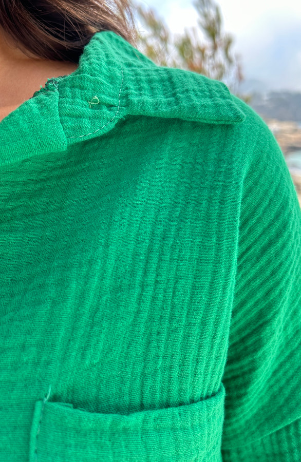 Mousseline Button Blouse Bright Green – shoparchief, foto 6