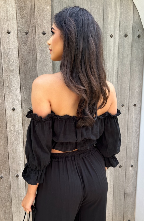 Mousseline Crop Top Zwart – shoparchief, foto 4