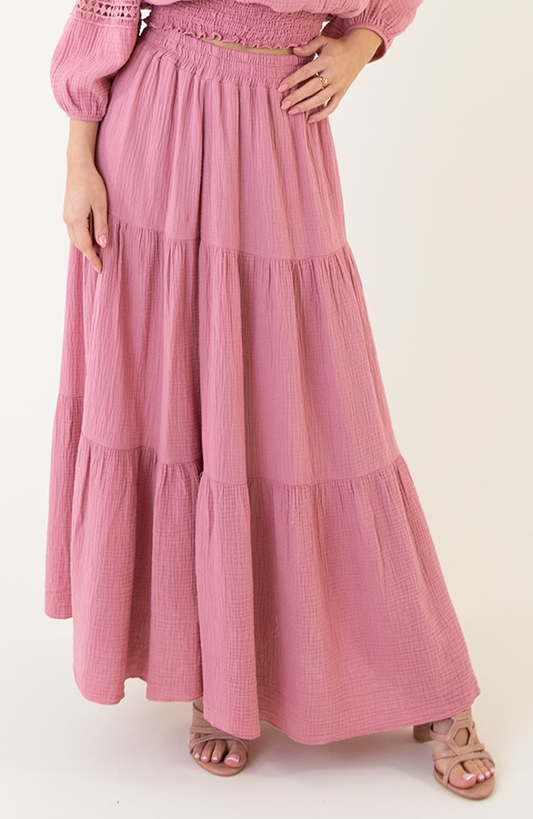 Mousseline Midi Rok Met Split Dust Pink – shoparchief, foto 4