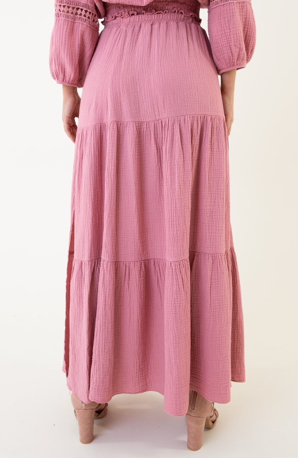 Mousseline Midi Rok Met Split Dust Pink – shoparchief, foto 6