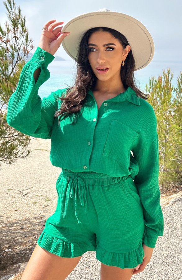 Mousseline Ruffle Short Bright Green – shoparchief, foto 5