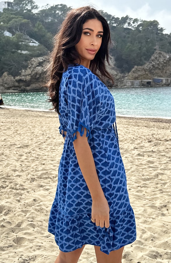 Oversized Jurk Gouden Detail Print Kobalt – jurken, foto 9