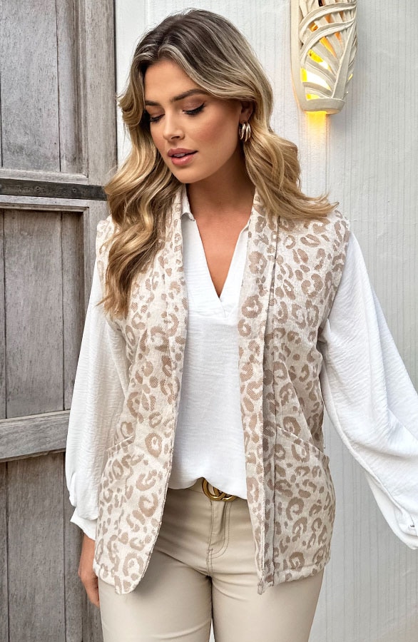 Oversized Leopard Gilet Beige – shoparchief, foto 4