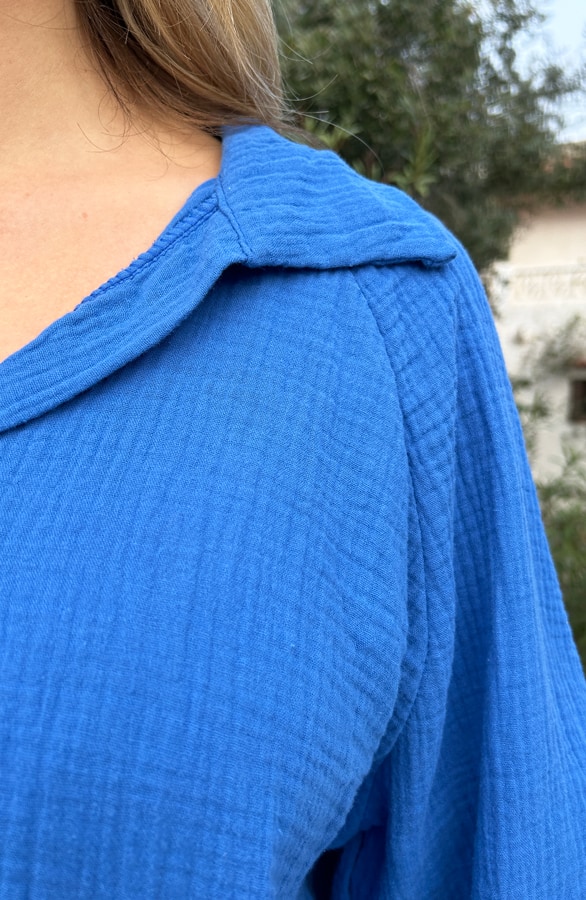 Oversized V-hals Blouse Mousseline Kobalt – shoparchief, foto 7