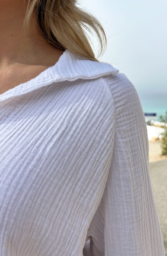 Oversized V-hals Blouse Mousseline Offwhite – shoparchief, foto 10
