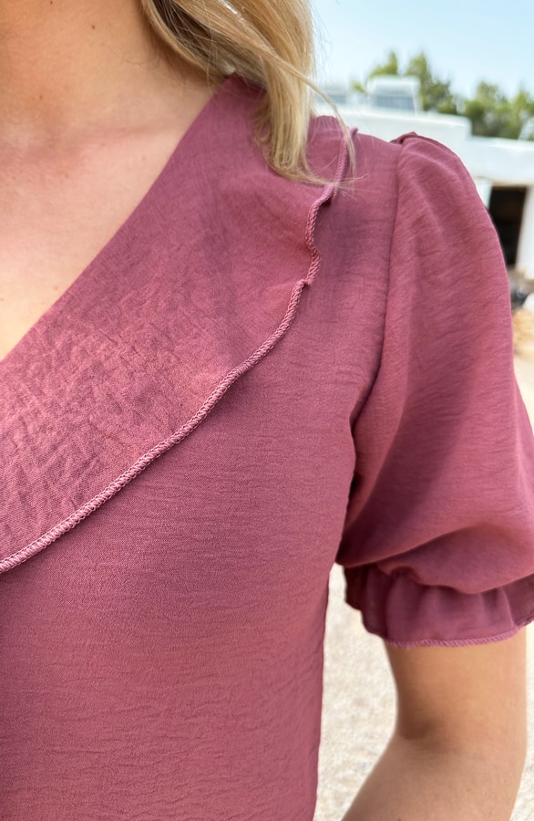 Ruches Blouse Korte Mouw Dust Roze – shoparchief, foto 4